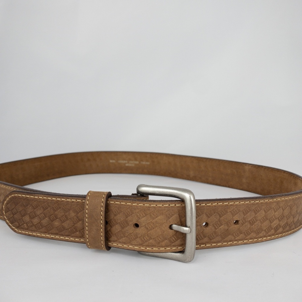 Leather Belt Mens Size 38 (Fits 37" - 41") Brown Textured Silver Buckle Like New